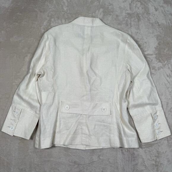 Fuentecapala Ivory White Linen Blazer Jacket Textured Button Women’s Size M 40 - Picture 3 of 9